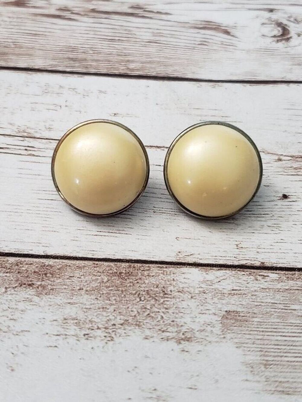 Vintage Clip On Earrings Domed Cream Tone Circle with Halo 7/8"